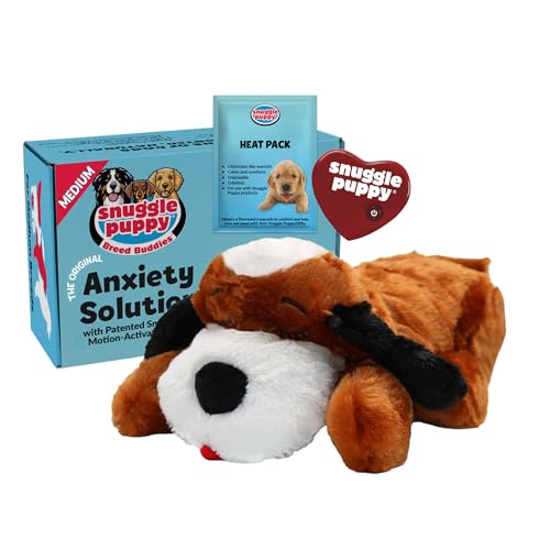 Snuggle Puppy Original Calming Heartbeat Toy for Medium Dogs 25-70 lbs Cream
