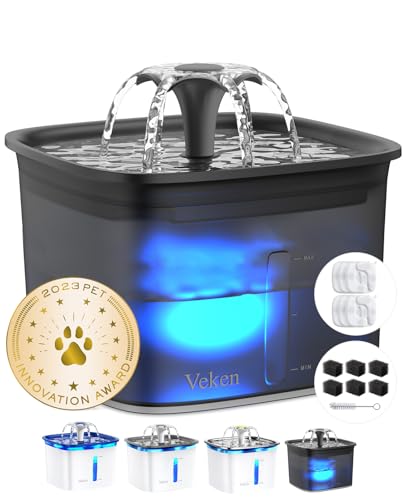 Veken 95oz Pet Fountain Automatic Cat Water Dispenser Grey 2 Filters