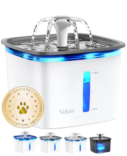 Veken 95oz Pet Fountain Automatic Cat Water Dispenser Grey 2 Filters