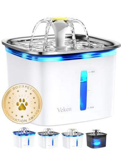 Veken 95oz Pet Fountain Automatic Cat Water Dispenser Grey 2 Filters