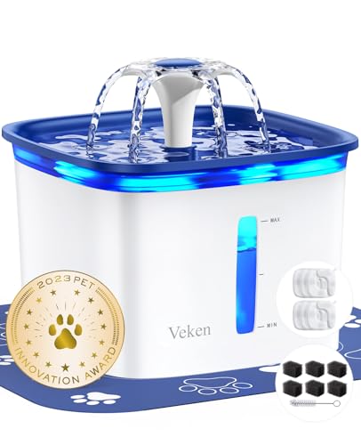 Veken 95oz Pet Fountain Automatic Cat Water Dispenser Grey 2 Filters