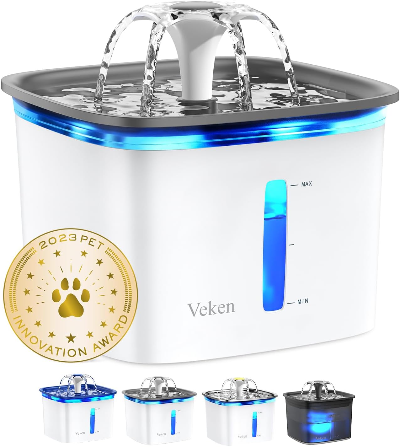 Veken 95oz Pet Fountain Automatic Cat Water Dispenser Grey 2 Filters