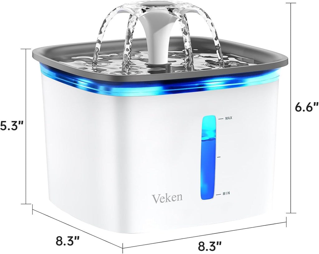 Veken 95oz Pet Fountain Automatic Cat Water Dispenser Grey 2 Filters