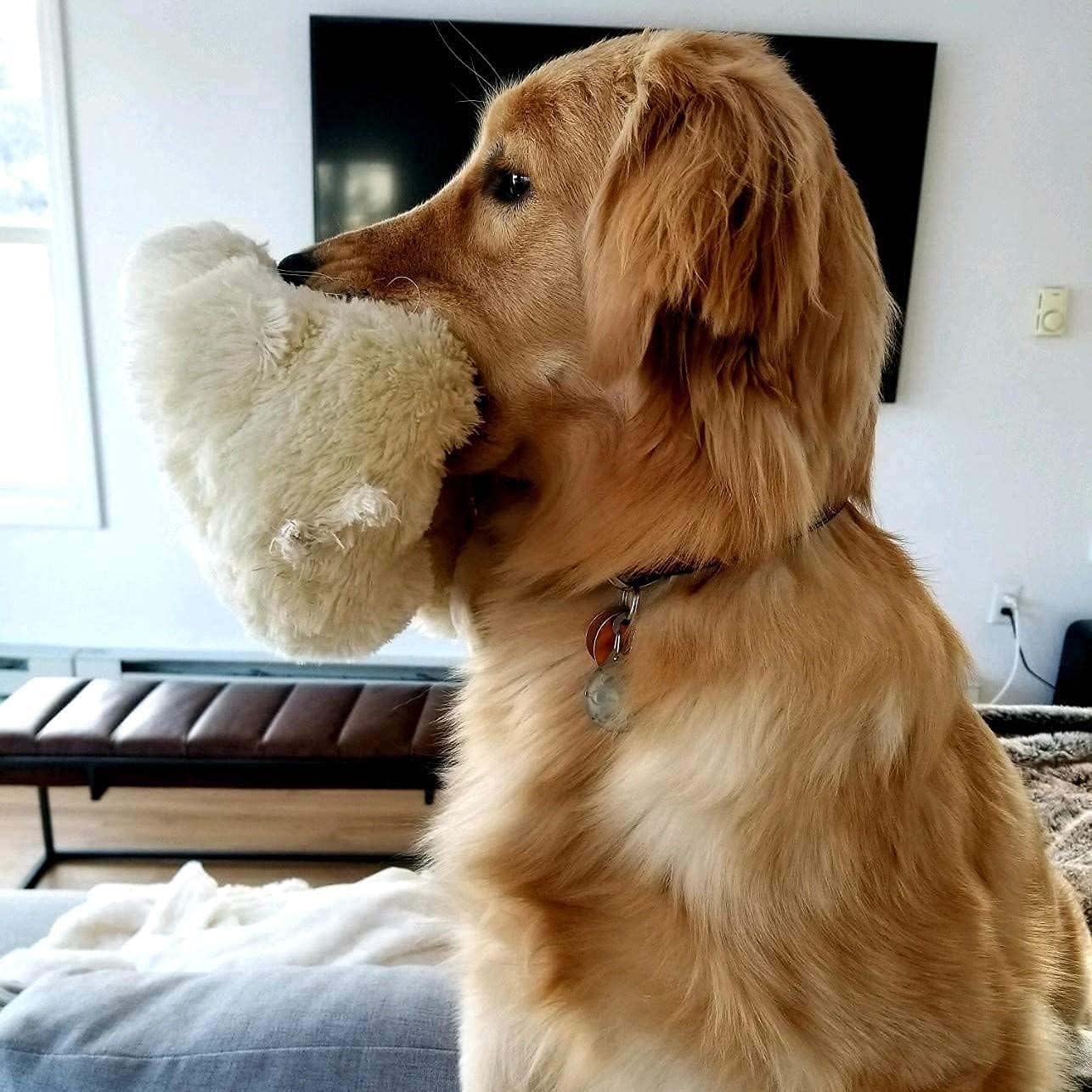 Snuggle Puppy Original Calming Heartbeat Toy for Medium Dogs 25-70 lbs Cream