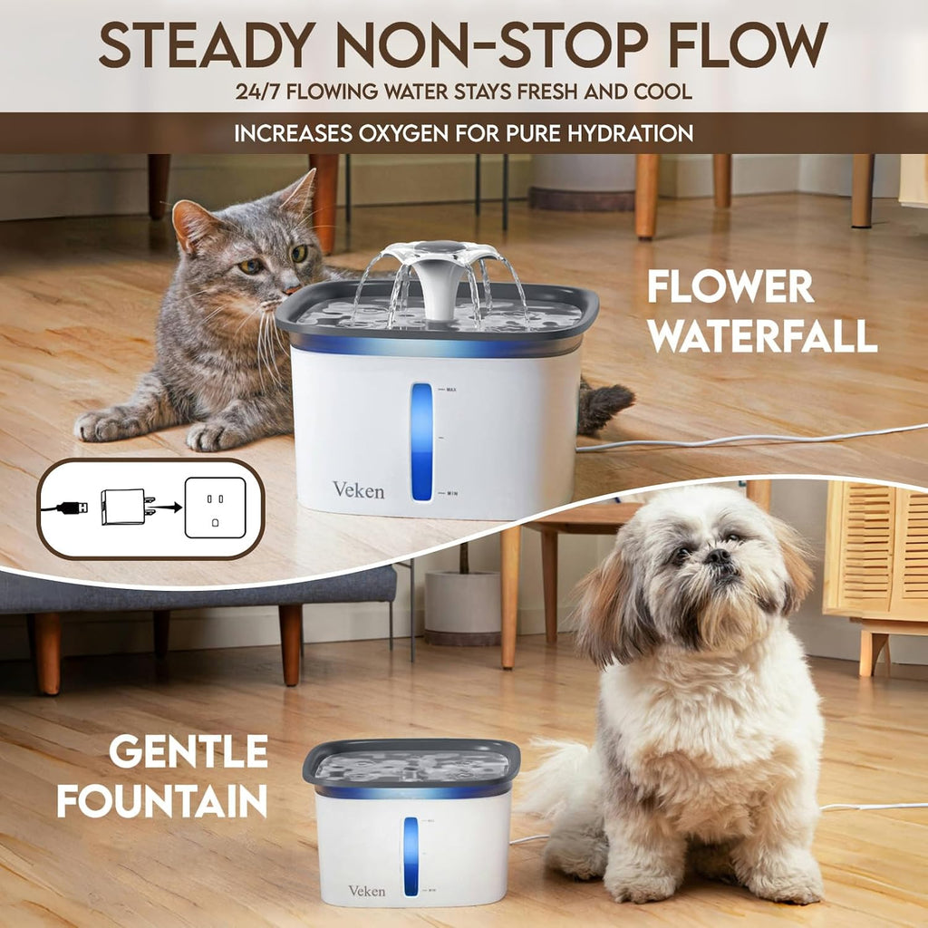 Veken 95oz Pet Fountain Automatic Cat Water Dispenser Grey 2 Filters