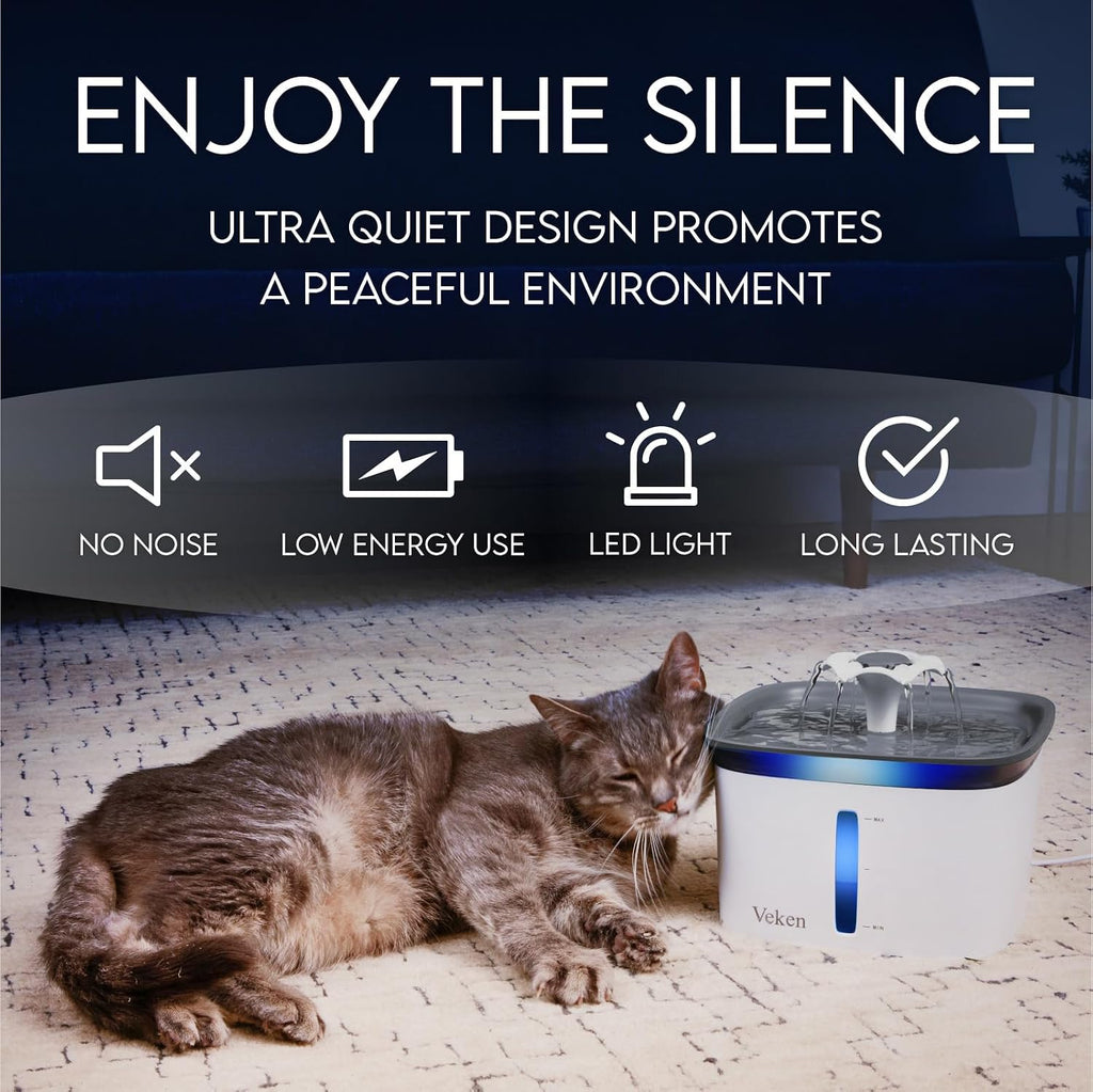 Veken 95oz Pet Fountain Automatic Cat Water Dispenser Grey 2 Filters