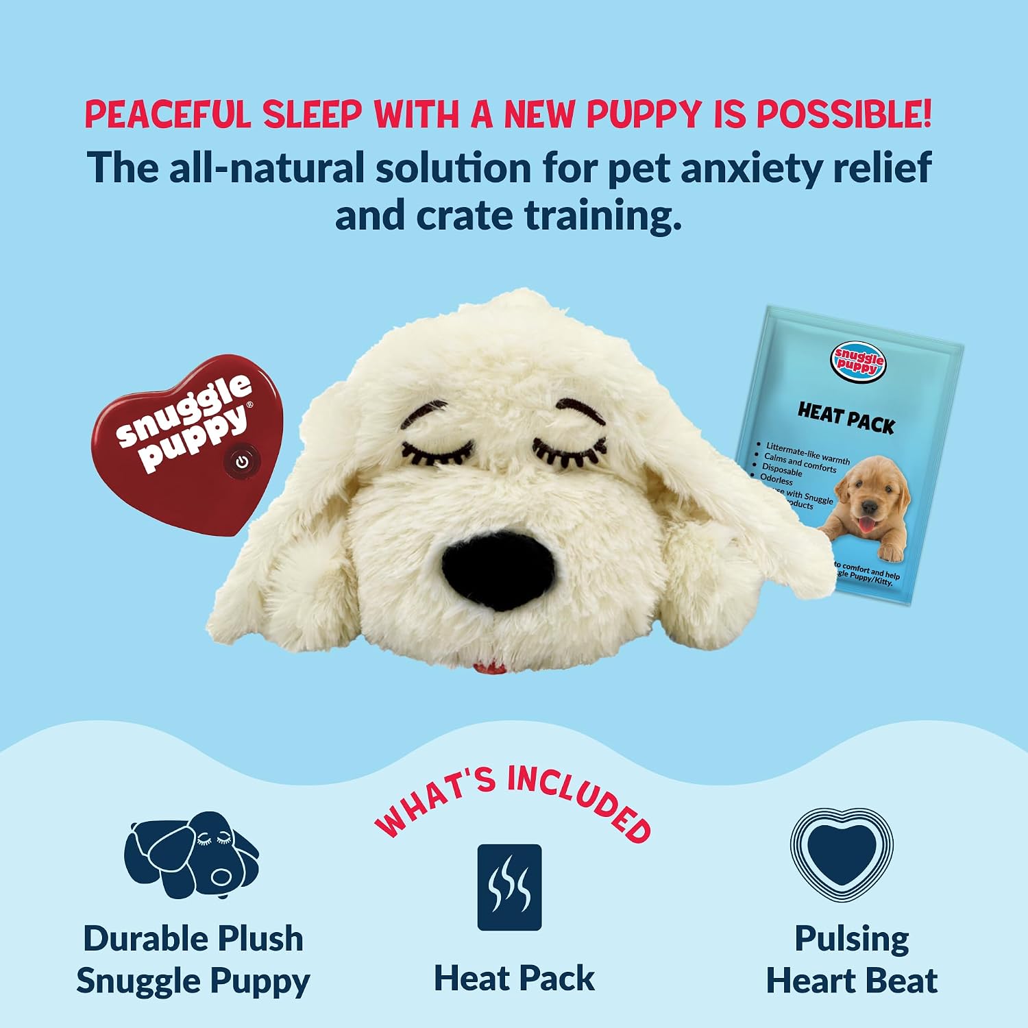 Snuggle Puppy Original Calming Heartbeat Toy for Medium Dogs 25-70 lbs Cream