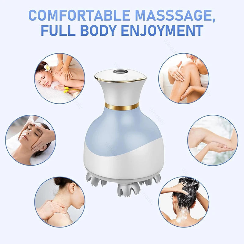Electric Cordless Head Scalp Massager with 4 Kneading Heads
